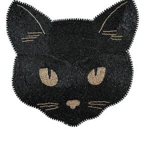 BLACK CAT Beaded Placemat 14" Spooky Halloween Decor CHRISTIAN LACROIX  New
